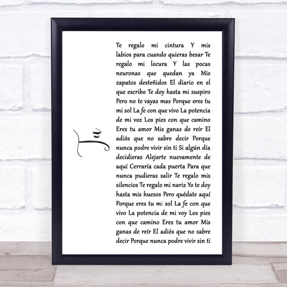 Shakira Tu White Script Song Lyric Quote Music Framed Print