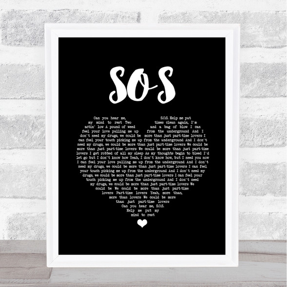 Avicii SOS Black Heart Song Lyric Quote Music Framed Print