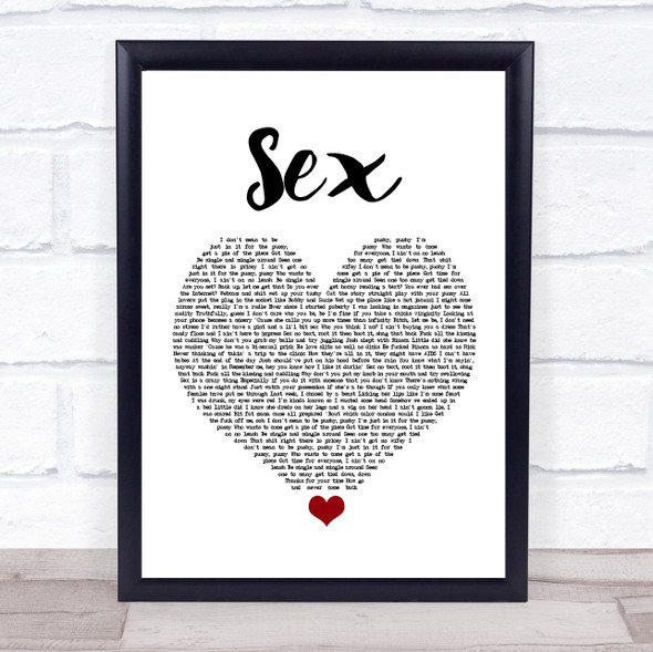 N-Dubz Sex White Heart Song Lyric Quote Music Framed Print