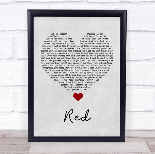 Daniel Merriweather Red Grey Heart Song Lyric Quote Music Framed Print