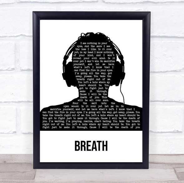 Breaking Benjamin Breath Black & White Man Headphones Song Lyric Wall Art Print