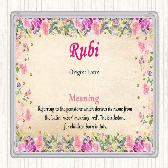 Rubi Name Meaning Coaster Floral
