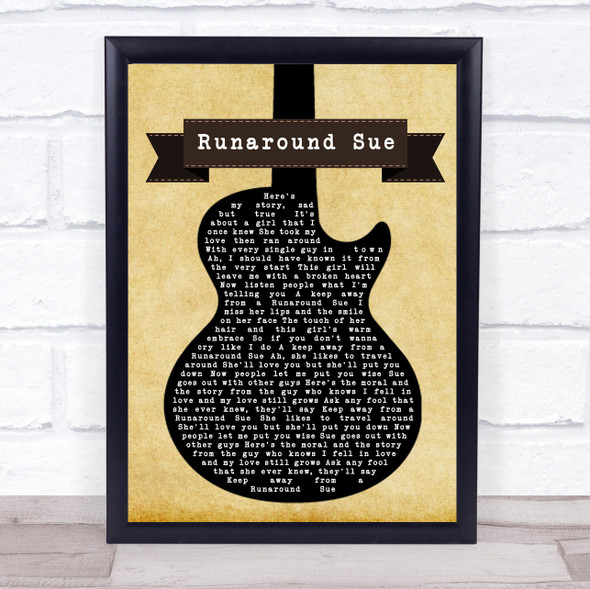 The Firebirds Runaround Sue Black Guitar Song Lyric Wall Art Print