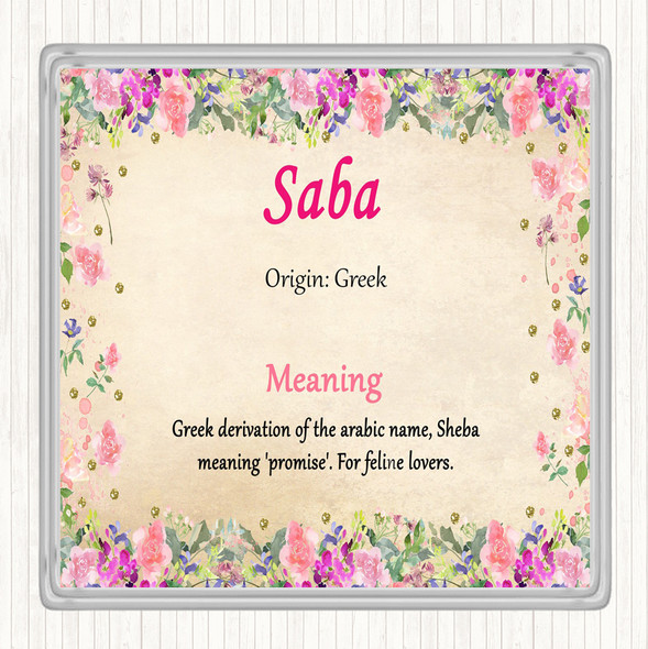 Saba Name Meaning Coaster Floral