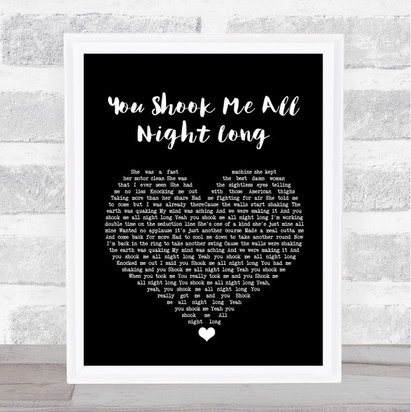 AC DC You Shook Me All Night Long Black Heart Song Lyric Wall Art Print