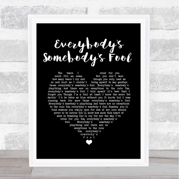 Connie Francis Everybody's Somebody's Fool Black Heart Song Lyric Wall Art Print