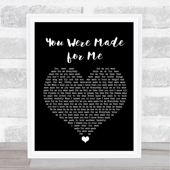 Freddie And The Dreamers You Were Made for Me Black Heart Song Lyric Wall Art Print