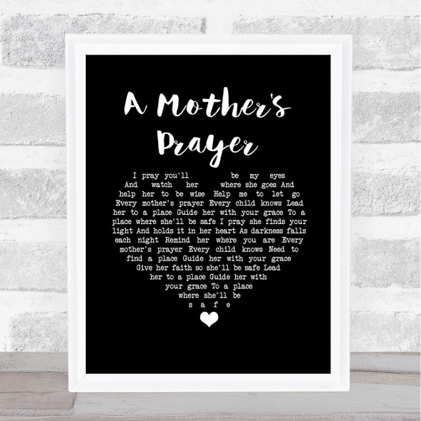 Celine Dion A Mother's Prayer Black Heart Song Lyric Wall Art Print