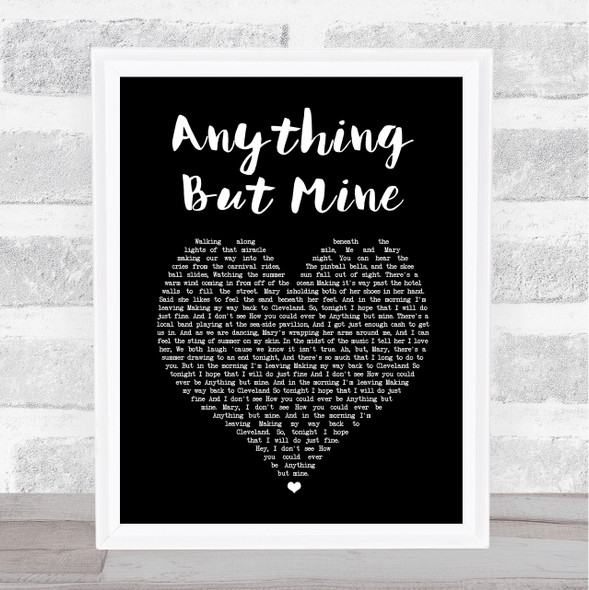 Kenny Chesney Anything But Mine Black Heart Song Lyric Wall Art Print