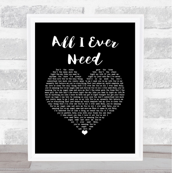 Austin Mahone All I Ever Need Black Heart Song Lyric Wall Art Print