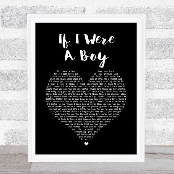 Beyonce If I Were A Boy Black Heart Song Lyric Wall Art Print