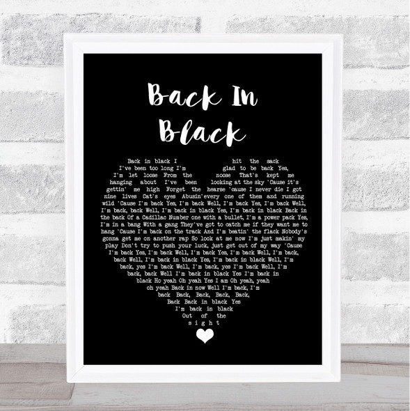 AC DC Back In Black Black Heart Song Lyric Wall Art Print