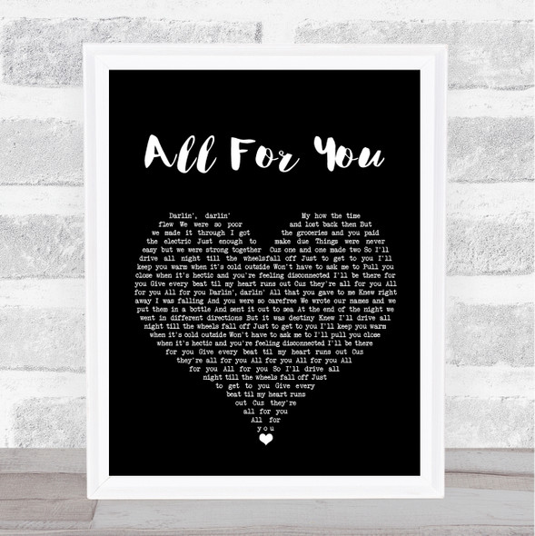 Iration All For You Black Heart Song Lyric Wall Art Print