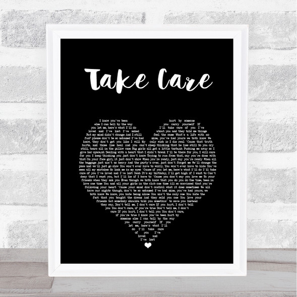 Drake Take Care Black Heart Song Lyric Wall Art Print