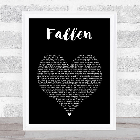 Upchurch Fallen Black Heart Song Lyric Wall Art Print