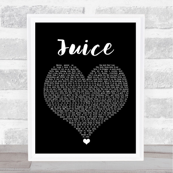 Lizzo Juice Black Heart Song Lyric Wall Art Print