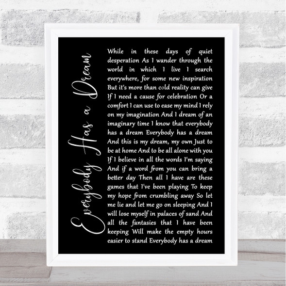 Billy Joel Everybody Has a Dream Black Script Song Lyric Wall Art Print