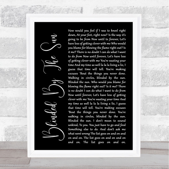 The Seahorses Blinded By The Sun Black Script Song Lyric Wall Art Print