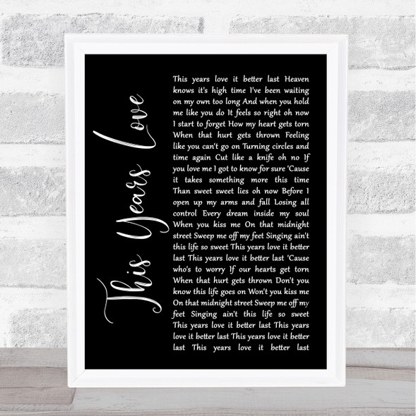 David Gray This Years Love Black Script Song Lyric Wall Art Print