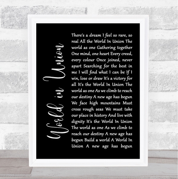 Kiri Te Kanawa World in Union Black Script Song Lyric Wall Art Print