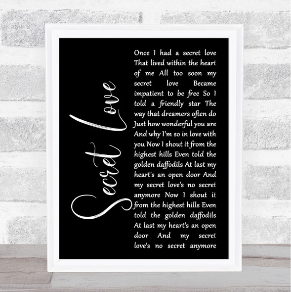 Doris Day Secret Love Black Script Song Lyric Wall Art Print