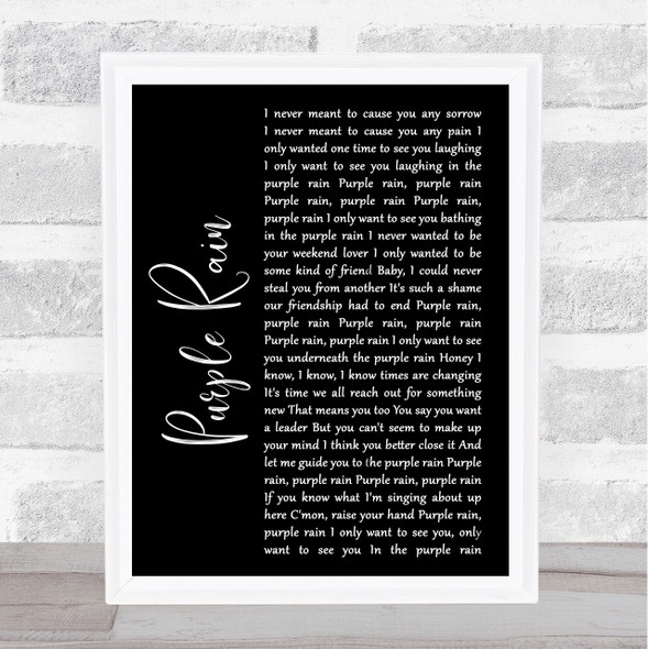 Prince Purple Rain Black Script Song Lyric Wall Art Print