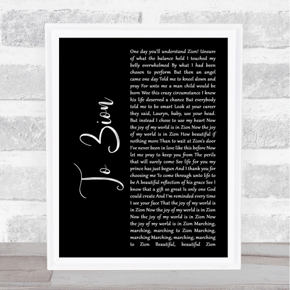 Lauryn Hill To Zion Black Script Song Lyric Wall Art Print