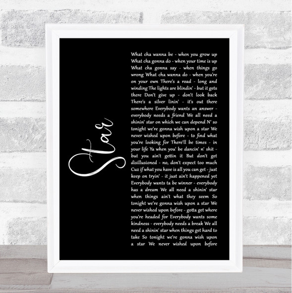 Bryan Adams Star Black Script Song Lyric Wall Art Print