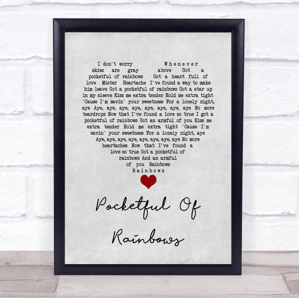 Elvis Presley Pocketful Of Rainbows Grey Heart Song Lyric Wall Art Print