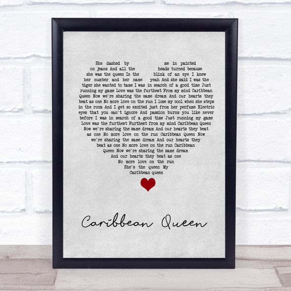 Billy Ocean Caribbean Queen Grey Heart Song Lyric Wall Art Print