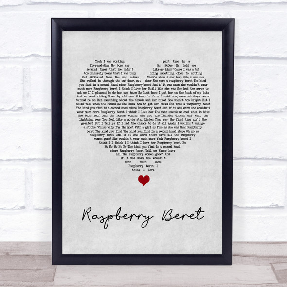 Prince Raspberry Beret Grey Heart Song Lyric Wall Art Print