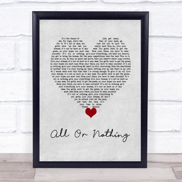 Athena Cage All Or Nothing Grey Heart Song Lyric Wall Art Print