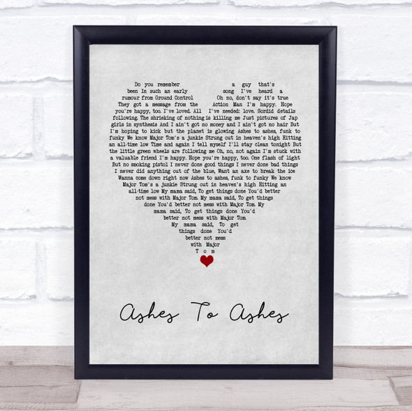 David Bowie Ashes To Ashes Grey Heart Song Lyric Wall Art Print