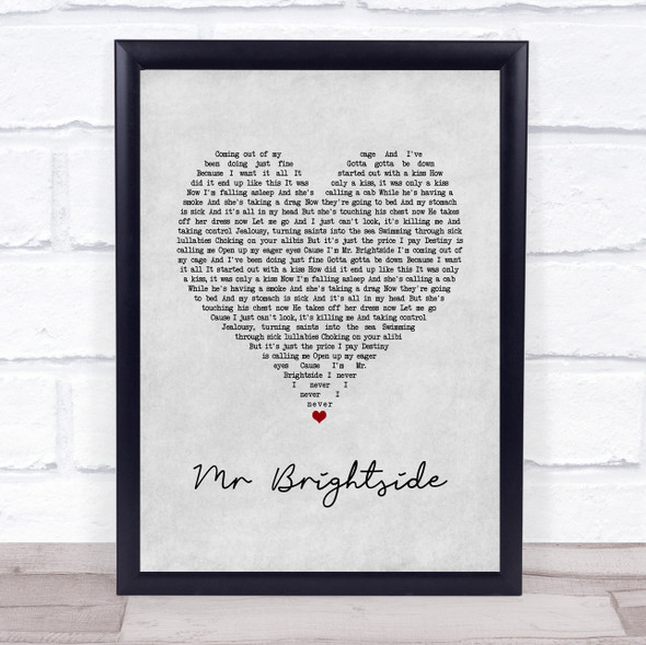 The Killers Mr Brightside Grey Heart Song Lyric Wall Art Print