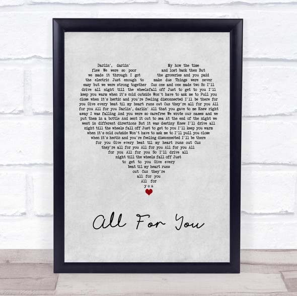 Iration All For You Grey Heart Song Lyric Wall Art Print