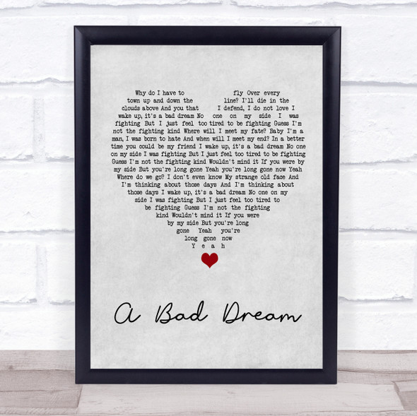 Keane A Bad Dream Grey Heart Song Lyric Wall Art Print