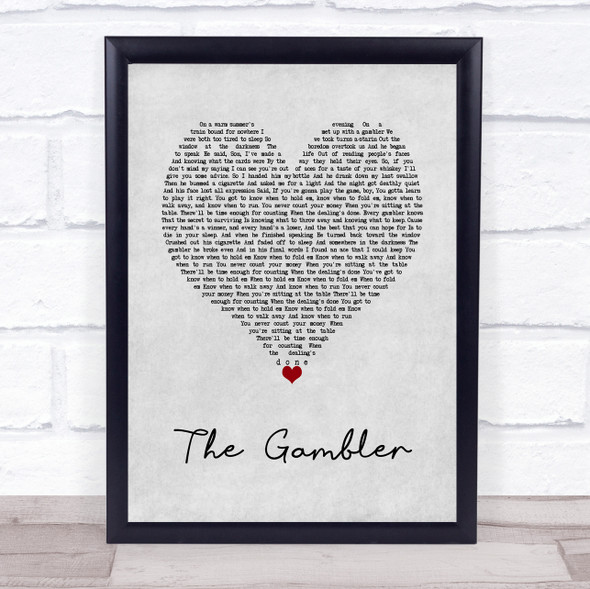 Kenny Rogers The Gambler Grey Heart Song Lyric Wall Art Print