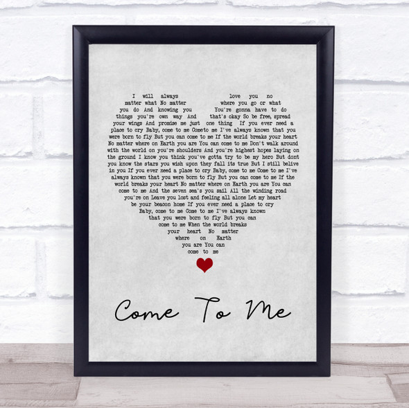 Celine Dion Come To Me Grey Heart Song Lyric Wall Art Print