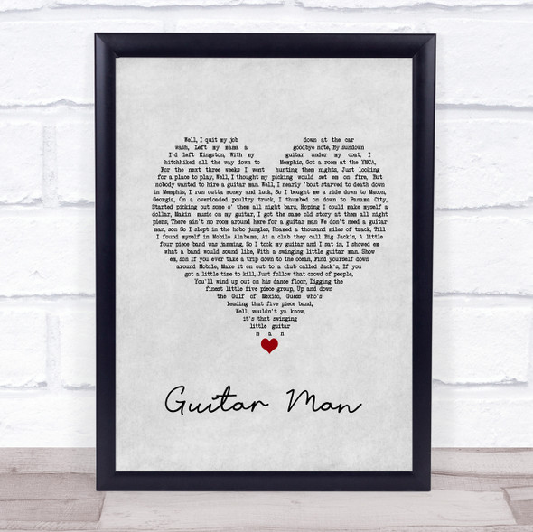 Elvis Presley Guitar Man Grey Heart Song Lyric Wall Art Print