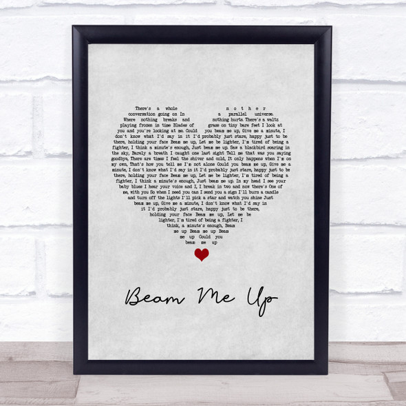 Pink Beam Me Up Grey Heart Song Lyric Wall Art Print