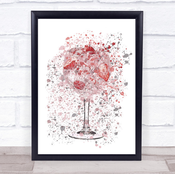 Watercolour Splatter Pink Gin & Berries Glass Wall Art Print