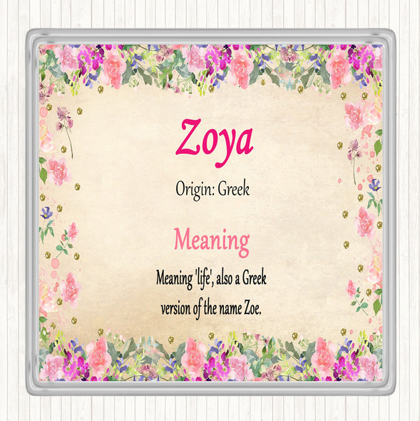 Zoya Name Meaning Coaster Floral