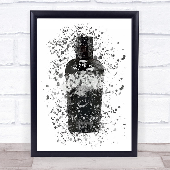 Watercolour Splatter Black Dog Gin Bottle Wall Art Print