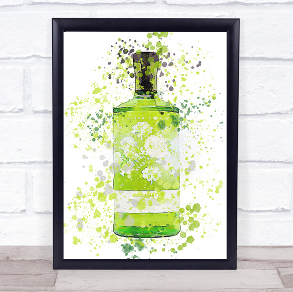 Watercolour Splatter Green Gooseberry Gin Bottle Wall Art Print