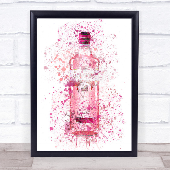 Watercolour Splatter Pink Gin Bottle Wall Art Print