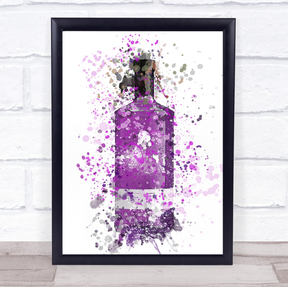Watercolour Splatter Violet Gin Bottle Wall Art Print