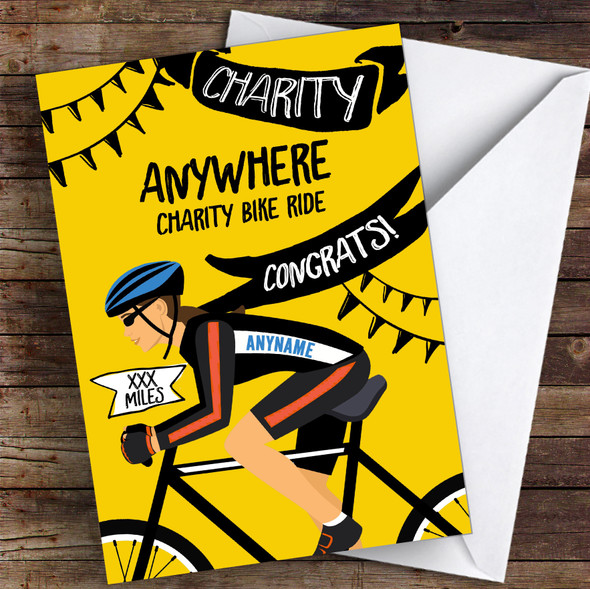 Charity Bike Ride Tour De France Style Female Congrats Personalised Card