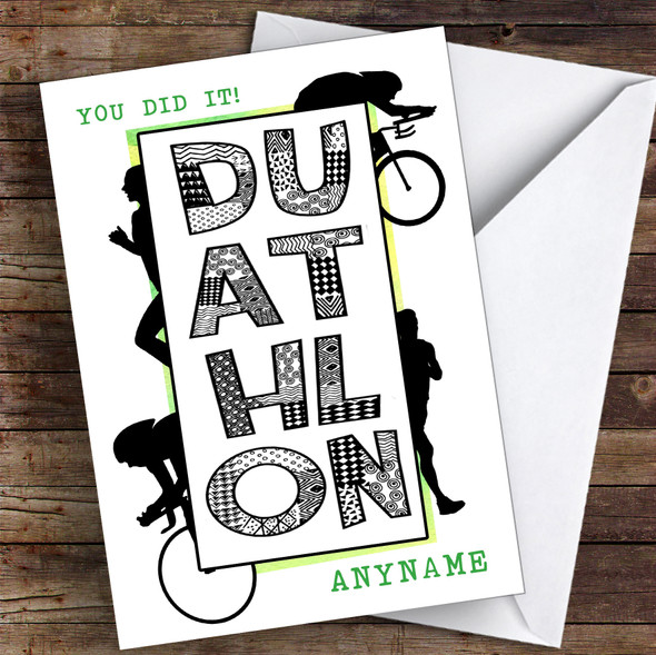Duathlon Green You Did It Personalised Greetings Card