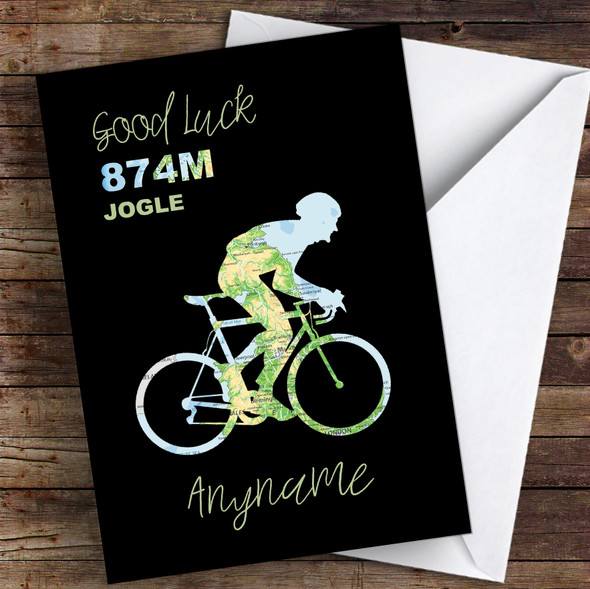 Jogle Bike Ride Map Silhouette Style Good Luck Personalised Good Luck Card