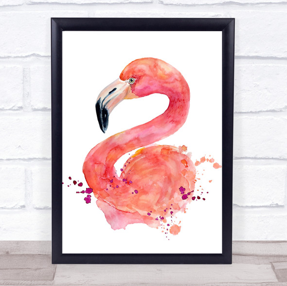 Watercolour Splatter Flamingo Framed Wall Art Print